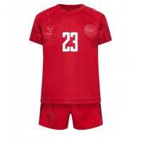 Fotballdrakt Barn Danmark Pierre-Emile Hojbjerg #23 Hjemmedraktsett VM 2022 Kortermet (+ Korte bukser)